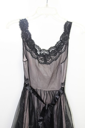 Vanity Fair Sheer Black with Pink Lining Negligee Lace Size 34 Vintage - Picture 3 of 3