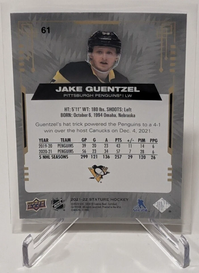 2021-22 Upper Deck Stature Jake Guentzel #61 Base Card Pittsburgh Penguins - Image 2 of 2