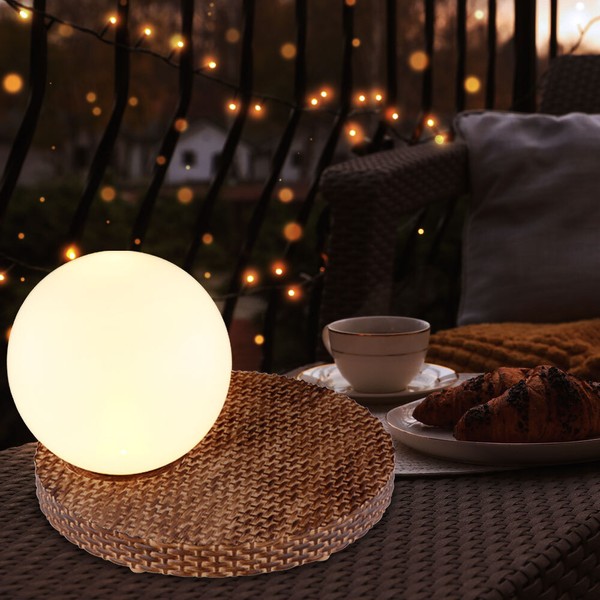 Solarleuchte Tischlampe Kugelleuchte AußEn Balkonlampe Rattan Akku Weiß Led-image