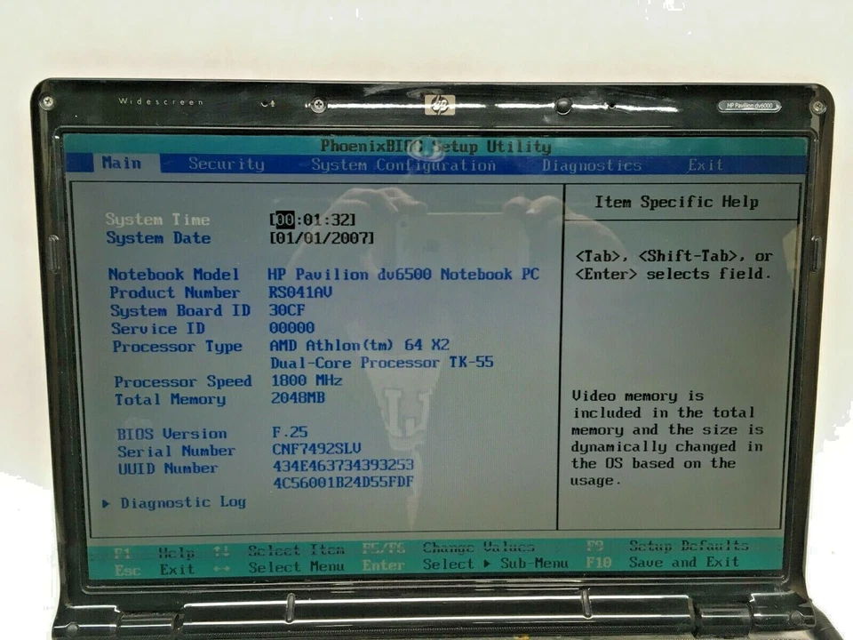 HP Pavilion dv6500 15.4" Laptop For Parts Bad LCD Boots to BIOS NO HDD/RAM JR - Image 2 of 4