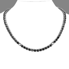 Gift 4MM Black Certified 35CT Real Diamond Mens Tennis Necklace 925 Silver 24"