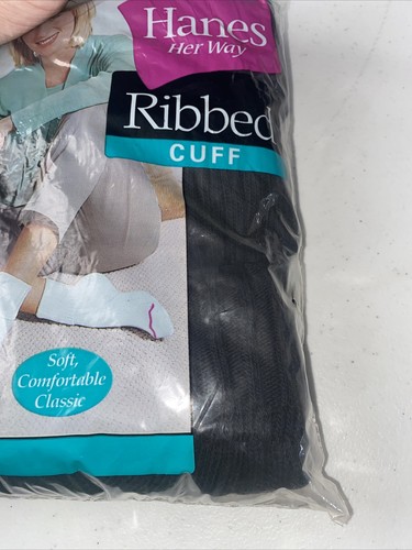 NOS Vintage Hanes Her Way Ribbed Cuffed Socks Sz 5-9 NEW 1999 Black 6 Pair - Picture 3 of 5