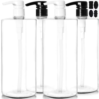 4 Pack 32oz Clear Empty Pump Bottles for Body Wash Shampoo Massage Lotion