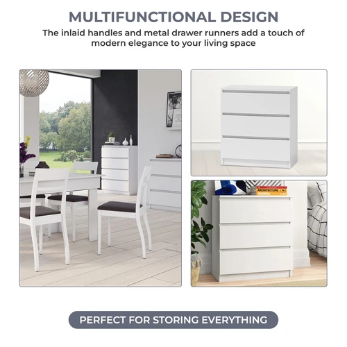 Kommode mit 3/4 Schubladen Sideboard Weiß Anrichte Holz Möbel Schubladenschrank - Bild 10 von 26