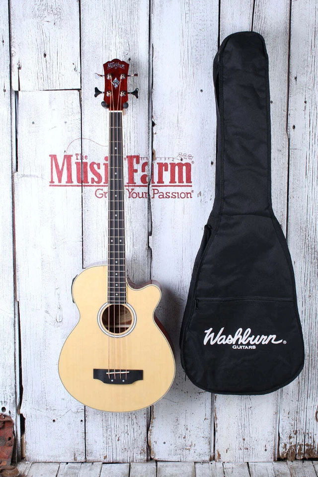 Bajo eléctrico acústico Washburn AB5 4 cuerdas recortado natural con estuche Foto 2 de 4