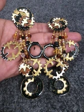 Statement Vtg  Lunch At The Ritz industrial  Crystal  Gold Tone Clip Earrings