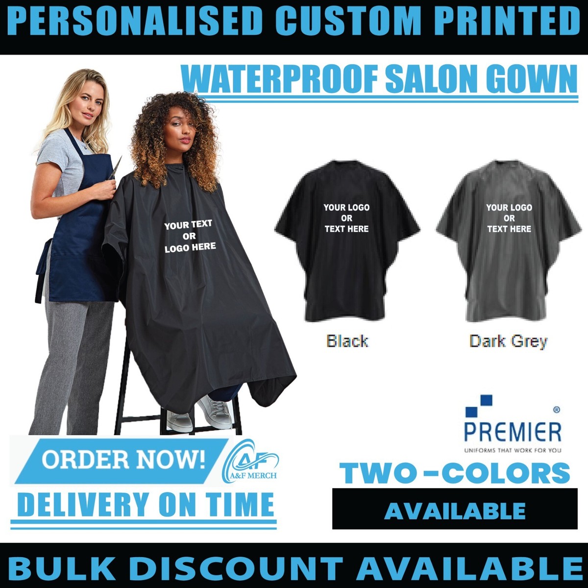 Personalised Custom Premier Hairdressing Gown Waterproof Bleach Resistant  Saloon