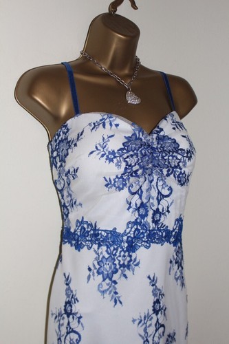 Lipsy Blue White Lace Bodycon Dress 10 Summer Wedding Occasion Party Cami Sexy - Picture 8 of 15