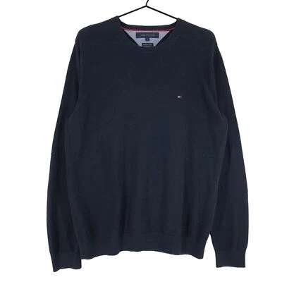 TOMMY HILFIGER V-Ausschnitt Pullover Blau Premium Baumwolle Herren Größe M - Bild 1 von 4