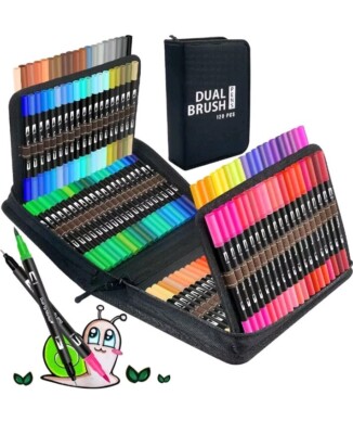 Halobios Colouring Pens, 120 Colors Dual Tip Brush Pens, Felt Tip Pens Art Set