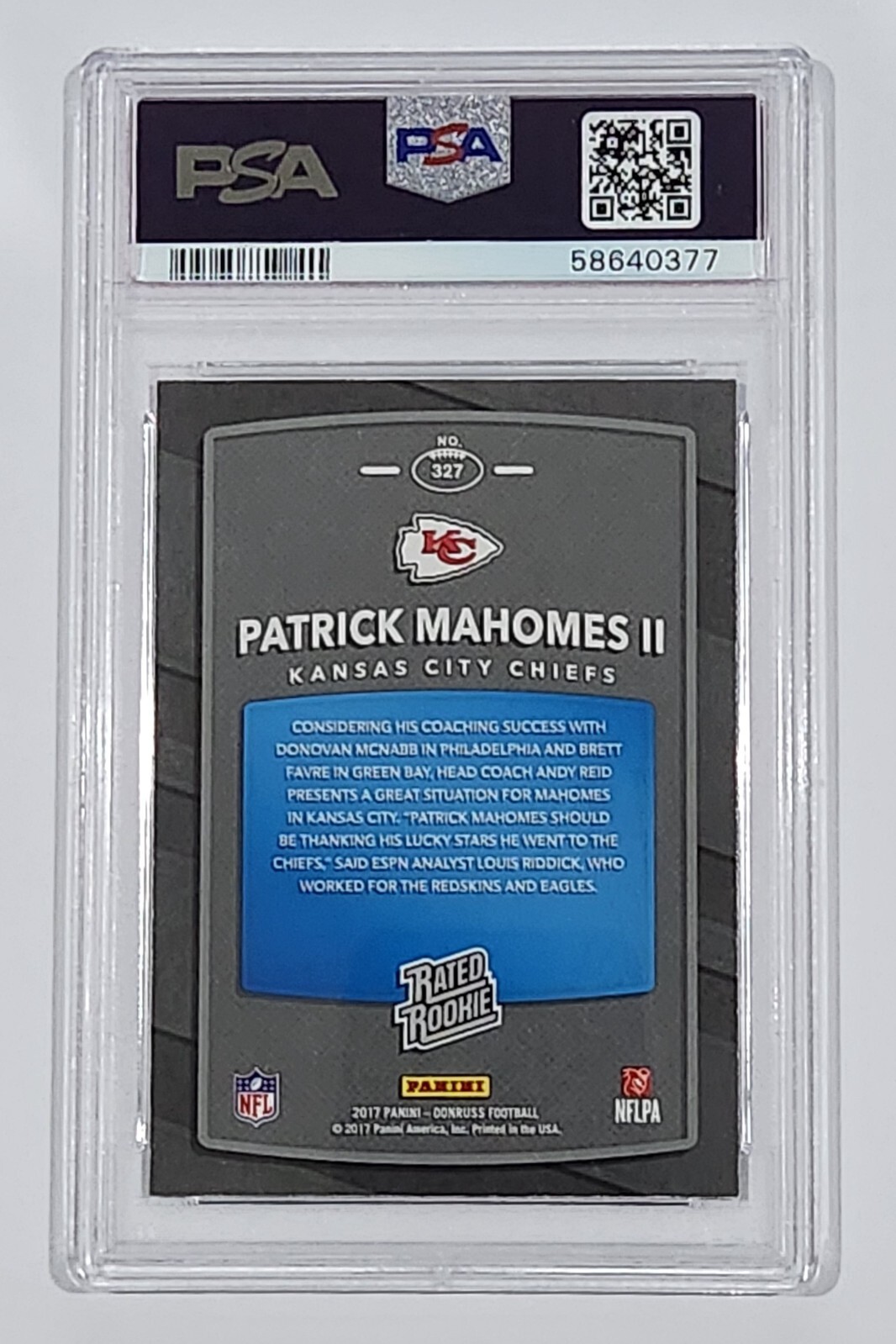 2017 Panini Donruss PATRICK MAHOMES II RC Rated ROOKIE #327 Graded PSA 8 view 2