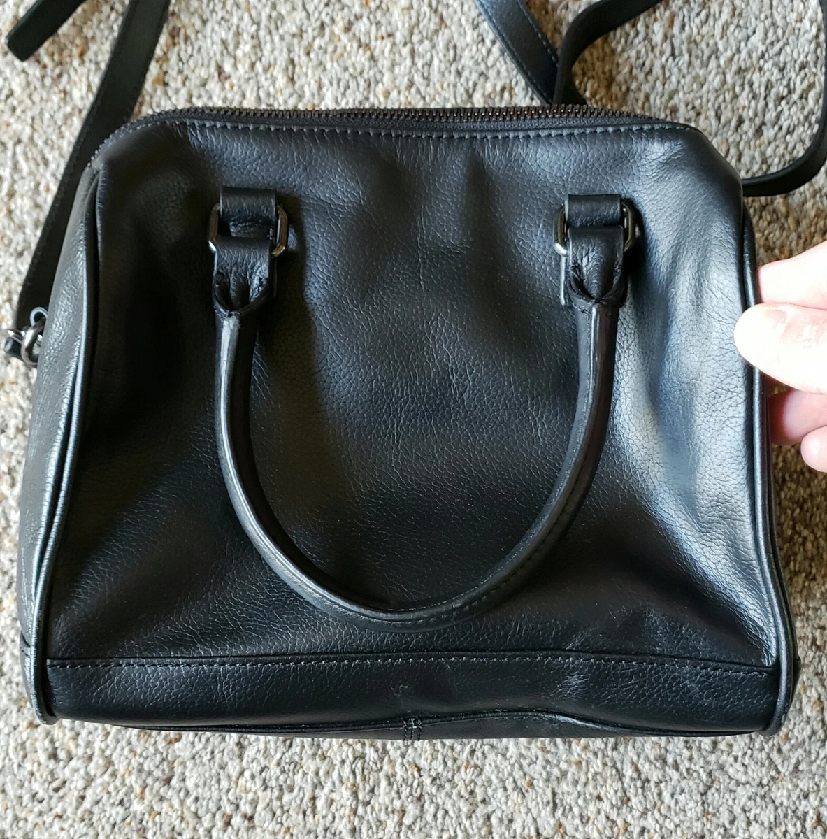 Barneys New York Grained Black Leather Duffel Shoulder Hand Bag