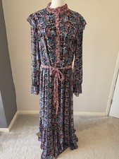 Boden Pink Floral Tiered Midi Dress Long Sleeve Belted Maxi Size 18 Rrp £170