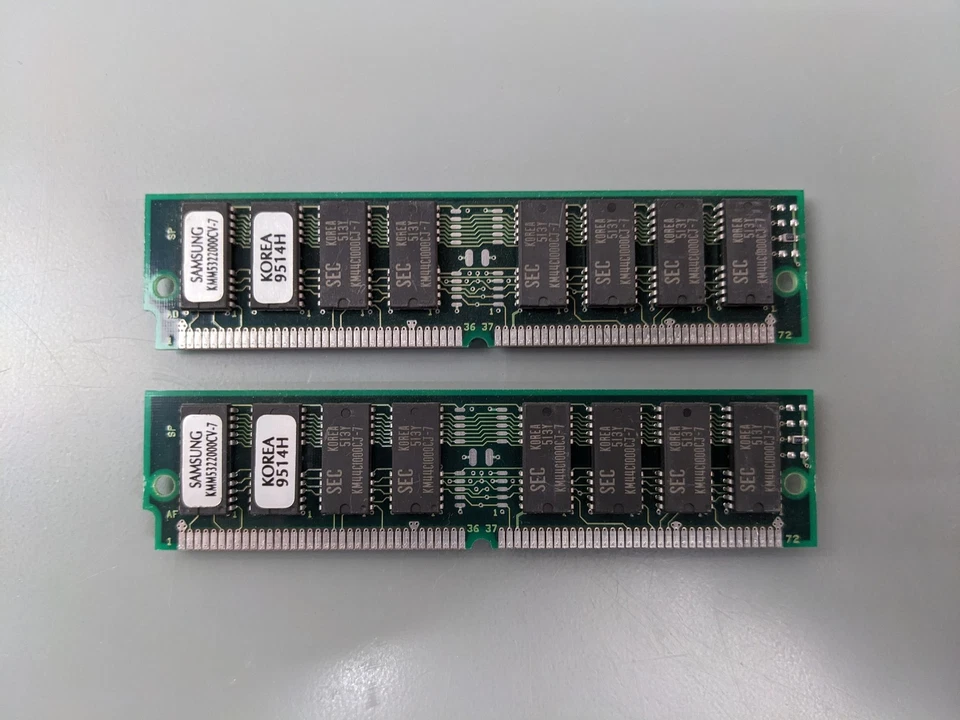 (2) Samsung 8MB FPM SIMMs, 72-pin RAM Memory Sticks (16MB Total) KMM5322000CV-7 - Image 2 of 3