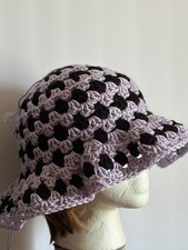 Women  s Crochet Bucket Hat Purple/Black One Size Geometric Acrylic