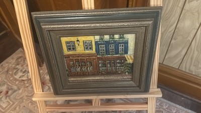 8x10 Framed French Street Scene Oil Painting, Paris Bistro & Hotel La Concorde