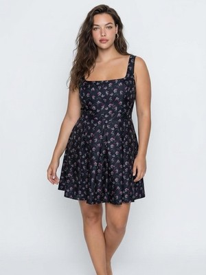 JILL STUART NWT Black Purple Floral Gorgeous Fit Flare SILK Dress 14