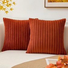 Kevin Textile Corduroy Throw Pillow Covers 16x16 Set of 2 Burnt Brick