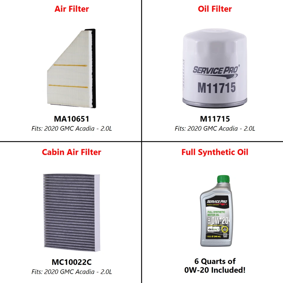 2020 GMC Acadia 2.0L Complete Air, Oil & Cabin Filter Kit (0W-20) - Image 2 of 4