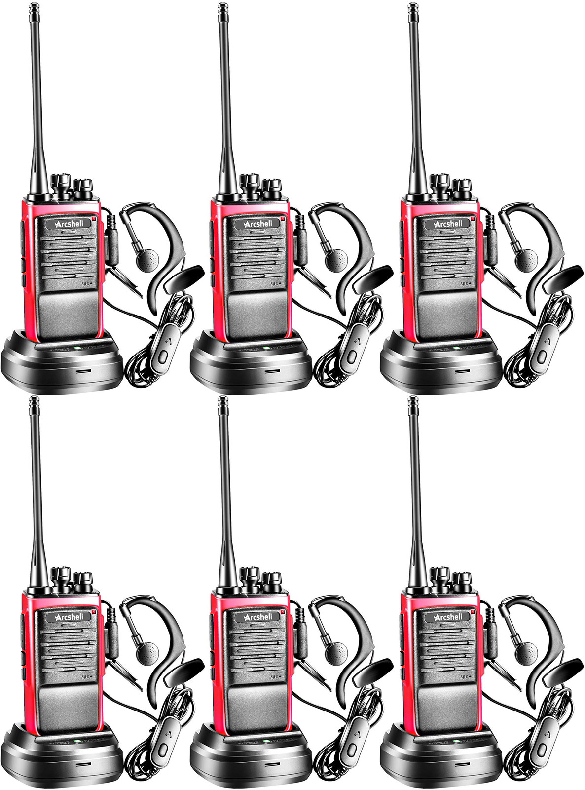 Rechargeable Long Range Two-Way Radios with Earpiece 6 Pack AR-6 Walkie Talki...