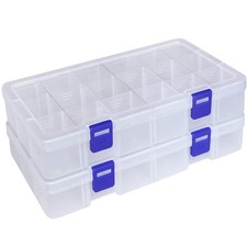 Adjustable Plastic Organizer Storage Box - 18 Grids, 2 Pack, Craft Tool Storag