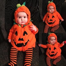 Cute Baby Halloween Pumpkin Costume Toddler Infant Unisex Boys Girls Orange 0-6M