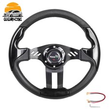 Black 13 Racing Flat Drift Sport Steering Wheel Leather Universal For 6 Bolts