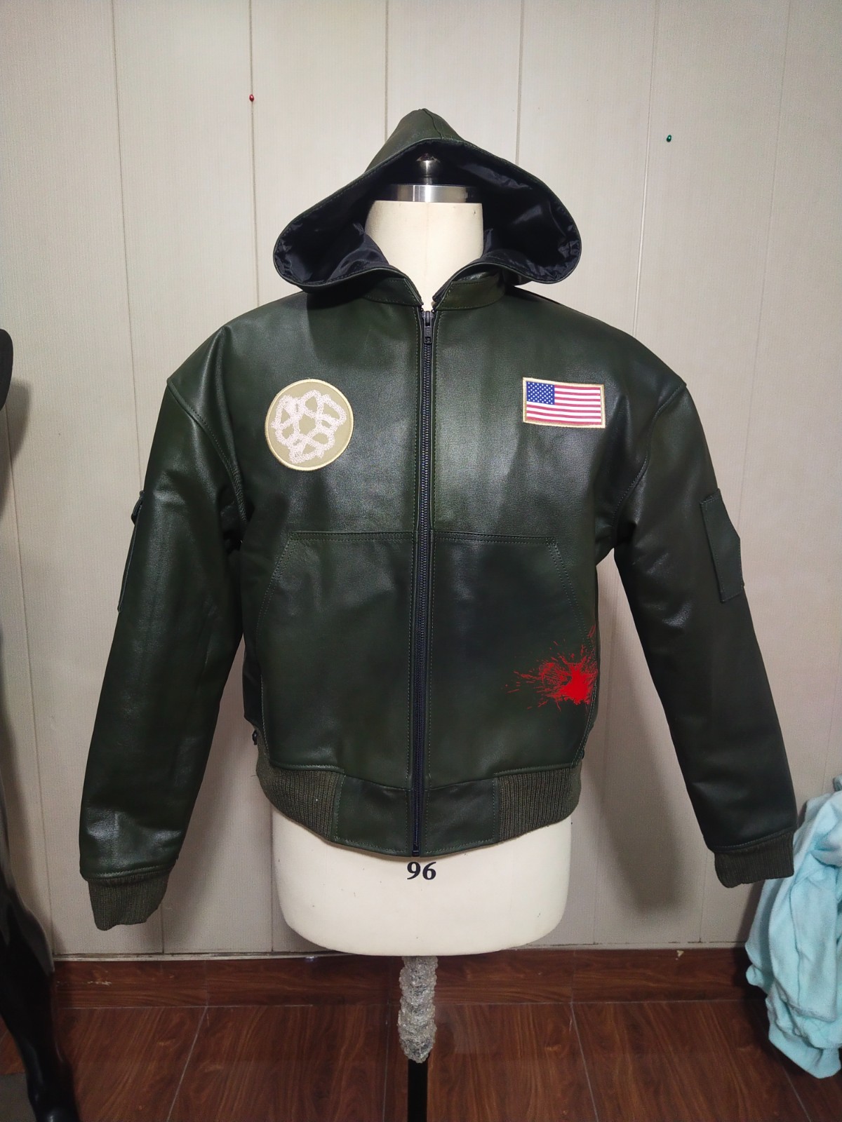 Men's Genuine Cowhide Military Jacket in Field Green