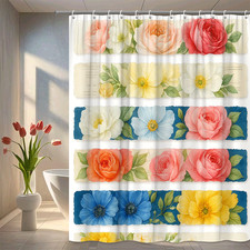 Floral Shower Curtain with Colorful Roses and Peonies - Garden Decor