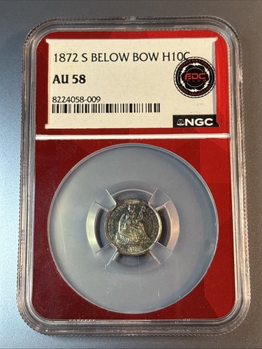 1872 S Below Bow H10C Seated Half Dime. Custom Red Core W/ Beautiful Toning!
