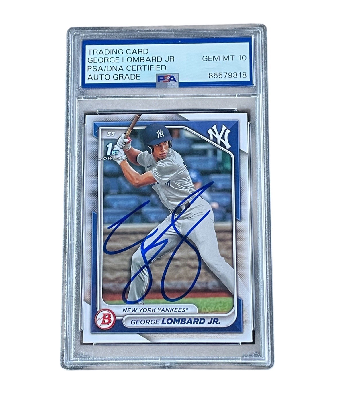 George Lombard Jr Signed Card 2024 1st Bowman Paper Auto New York Yankees PSA 10