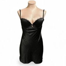 Vintage Y2K Victoria's Secret Black Satin Slip Dress Lingerie
