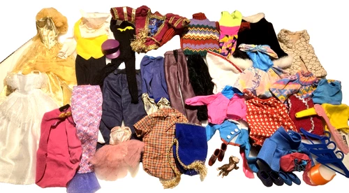 Large Lot Of  Vintage Barbie Size Clothes & Accessories Dress Skirt Tops Visor
