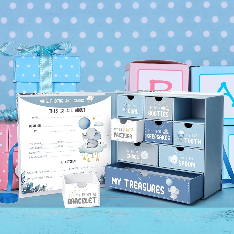 Baby Keepsake Box Treasured Memories Elephant Newborn Memory Organizer 9 Labeled - Image 4 of 4