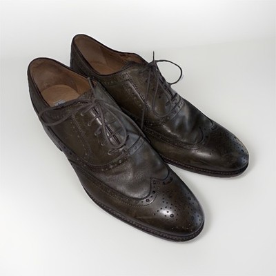 Johnston & Murphy Olive  Leather Wingtip Oxford Dress Shoes Size 10 M READ
