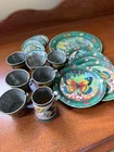 Vintage Ohio Art Tin Litho Children's 20  Piece Tea Set Butterflies RARE