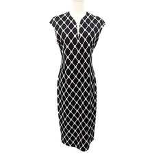 Connected Apparel Geometric Sheath Dress Black White Size 6 Stretchy Office Work