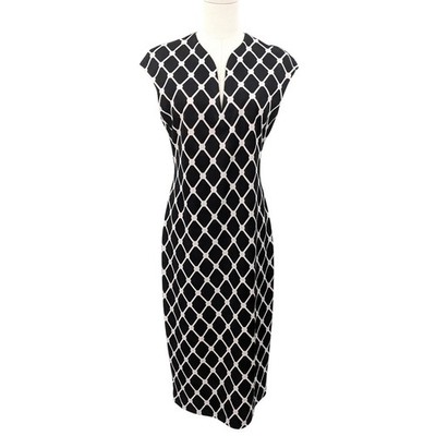 Connected Apparel Geometric Sheath Dress Black White Size 6 Stretchy Office Work