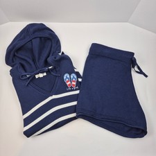 Life is Good Navy Striped Knit Hoodie Top Shorts Set Loungewear PJs Medium NWT