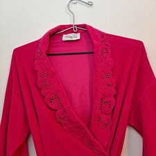 Vintage 70s Robe Large VANITY FAIR Pink Embroidered Bathrobe