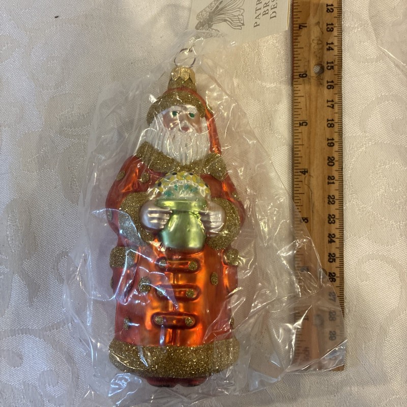 1996 Patricia Breen "Trustee Garden Santa" Handmade 6” Glass Ornament NWT