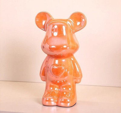 AEs Craft Orange Ceramic Heart Bear Brick Statue (measuring7 x4 )