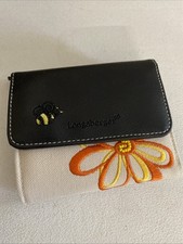 Longaberger Tri-Fold Wallet Black  Cream Bee Flower With ID/Card Case Clean 