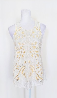 Anthropologie Akemi + Kin Sleeveless Lace Tank Top Womens XS White Yellow