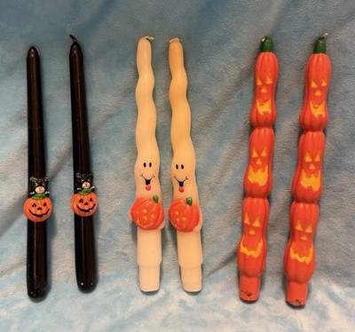   SIX Cat Pumpkin Ghost 10'' Tall Vintage Candles for Fall Halloween Decor ~RARE