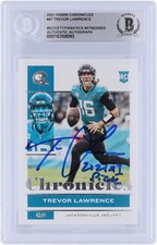 Trevor Lawrence Jaguars Signed 2021 Panini Chronicles #47 BAS Rookie Card w/Insc. rookie card picture