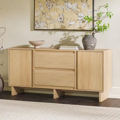 Modern Coastal Oak Wood 63 In. Sideboard with Beveled Drawer Fronts