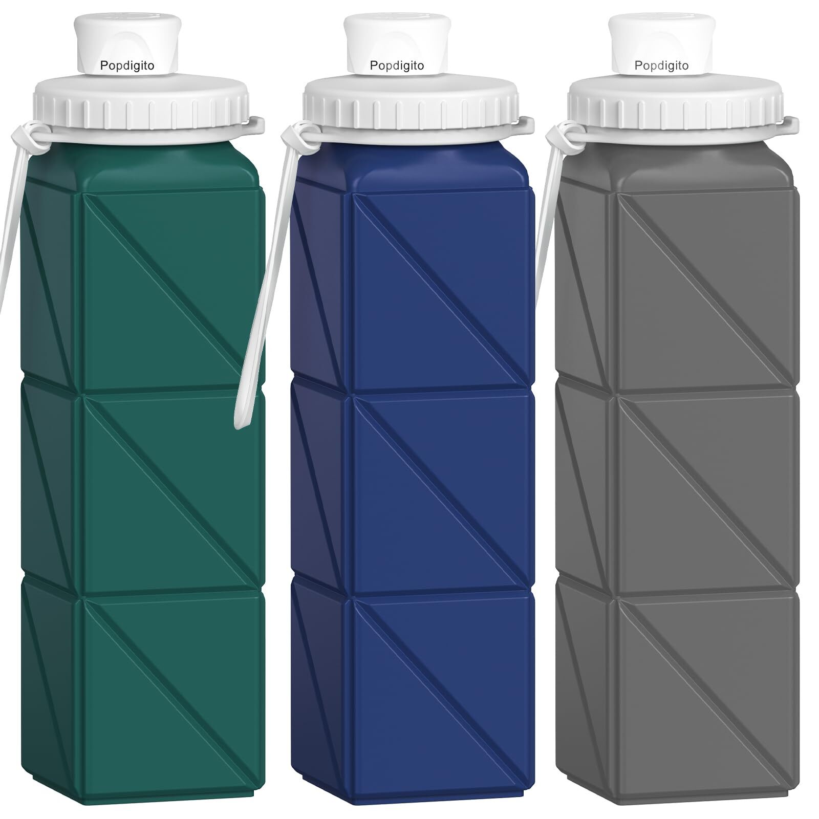 3 pack Collapsible Water Bottles,Silicone Foldable Portable Water Bottle 20.6...