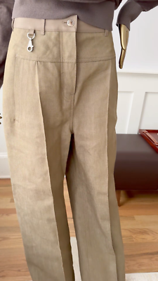 NEW Hermès SS25 Loose-Fit Pants with Leather Detail Denim Naturel
