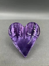 Fire & Light Purple Lilac Lavender Recycled Glass Heart ShapedPaperweight Signed